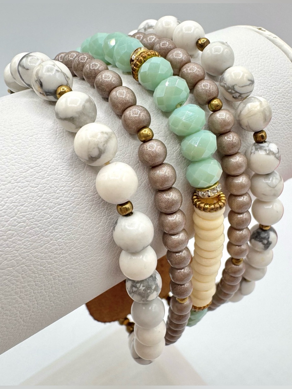 Nakamol Multistrand Gemstone Leather Snap Cuff Bracelet Festival Boho Beach